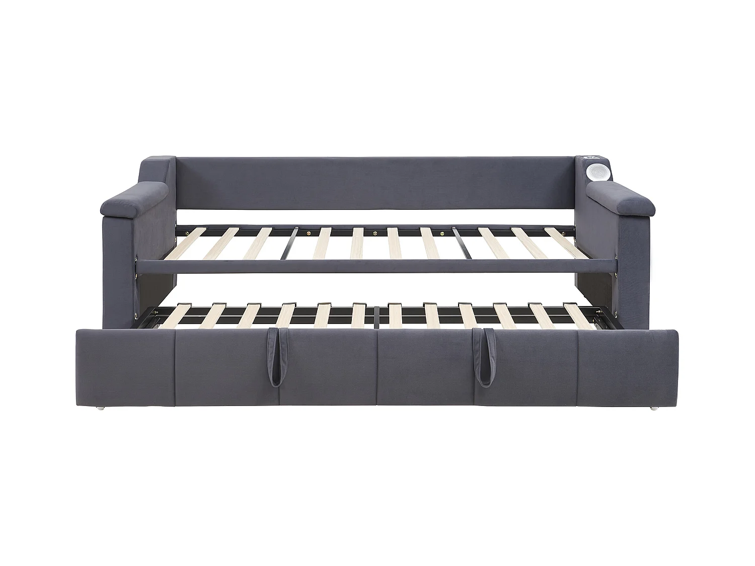 Tapicerowana sofa z łóżkiem 90x190 cm - z portem ładowania USB - z inteligentnym systemem audio Bluetooth - welurowa tkanina - ​​szary​