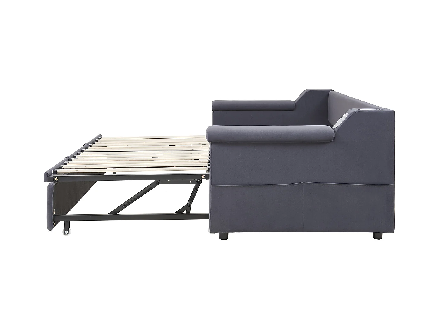 Tapicerowana sofa z łóżkiem 90x190 cm - z portem ładowania USB - z inteligentnym systemem audio Bluetooth - welurowa tkanina - ​​szary​