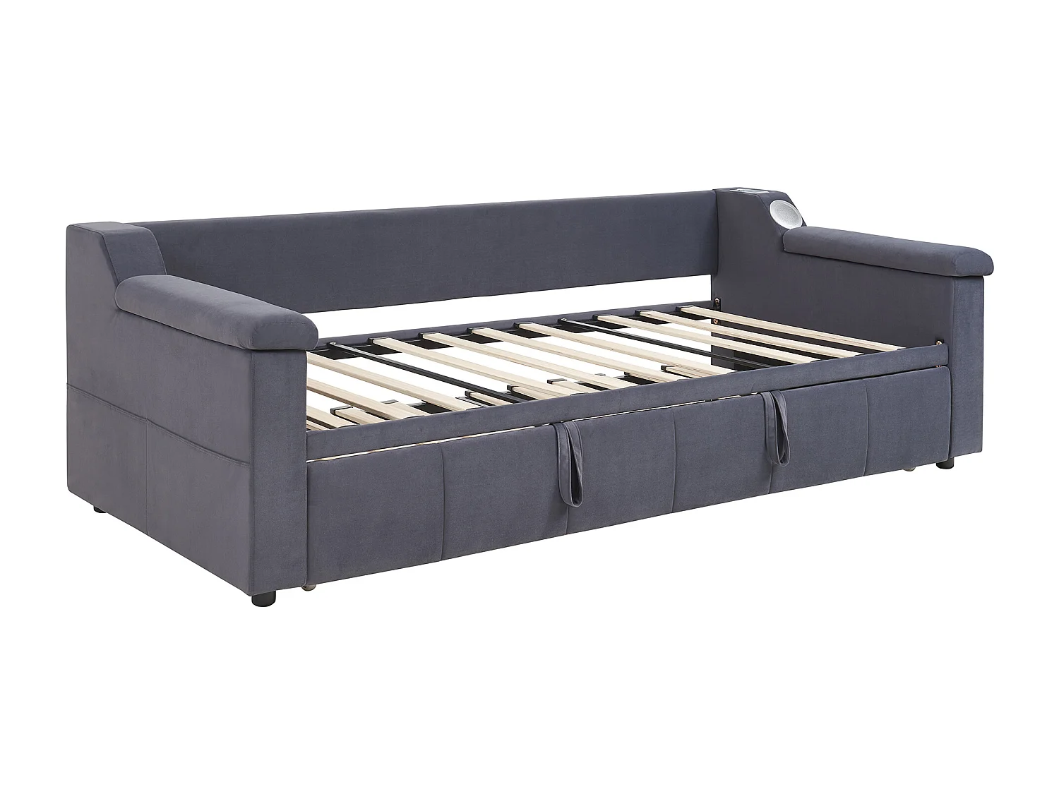 Divano letto imbottito 90x190 cm - con porta di ricarica USB - con sistema audio Bluetooth intelligente - tessuto velluto - ​​grigio​