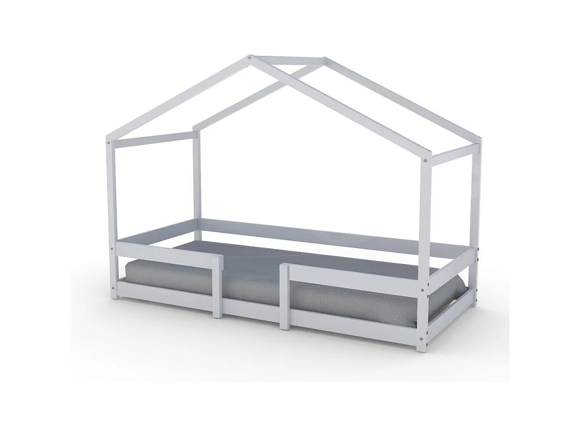 Lit cabane enfant 90x190cm bois massif INDIK Blanc inclus sommier