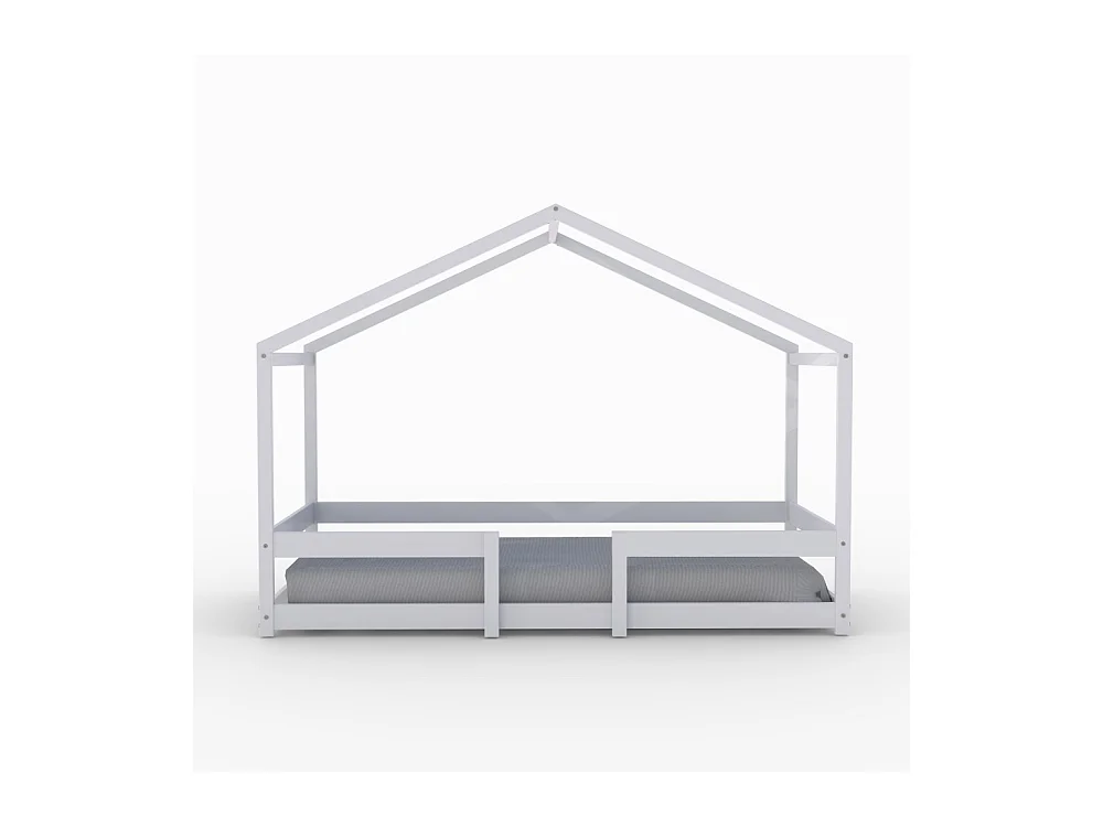 Lit cabane enfant 90x190cm bois massif INDIK Blanc inclus sommier