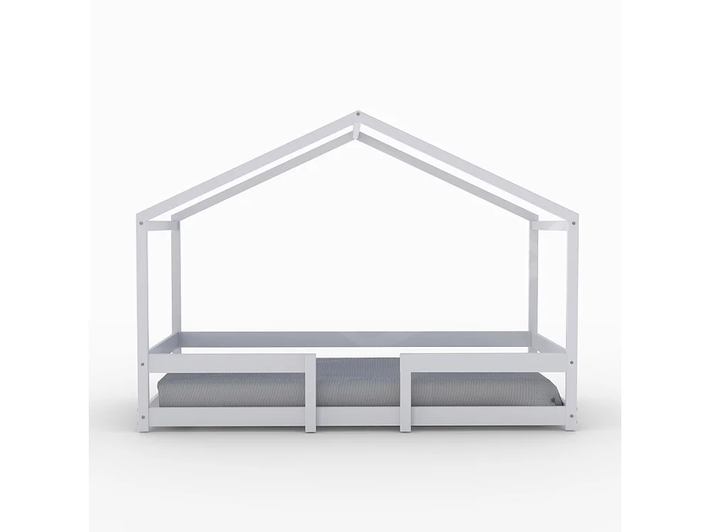 Lit cabane enfant 90x190cm bois massif INDIK Blanc inclus sommier