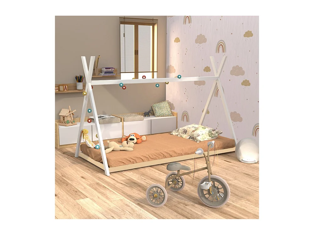 Lit cabane enfant 90x190cm bois massif SOLI Blanc inclus sommier