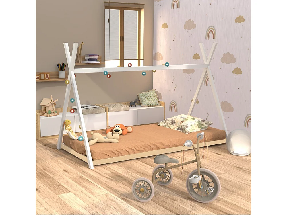 Lit cabane enfant 90x190cm bois massif SOLI Blanc inclus sommier