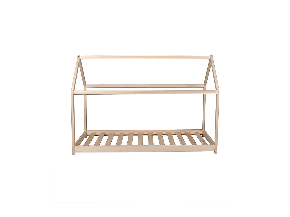 Lit cabane enfant 90x200cm bois massif PANDOU Naturel inclus sommier