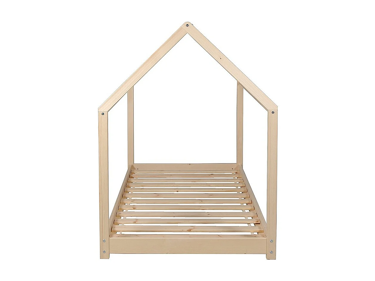 Lit cabane enfant 70x140cm bois massif PANDOU Naturel inclus sommier