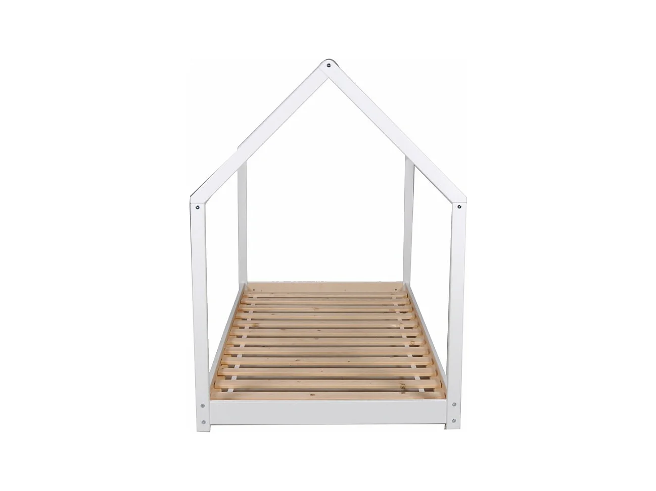 Lit cabane enfant 90x200cm bois massif PANDOU Blanc inclus sommier