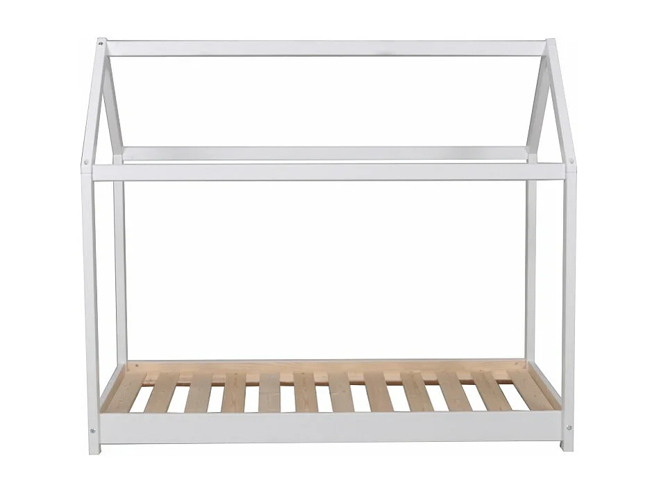 Lit cabane enfant 90x200cm bois massif PANDOU Blanc inclus sommier
