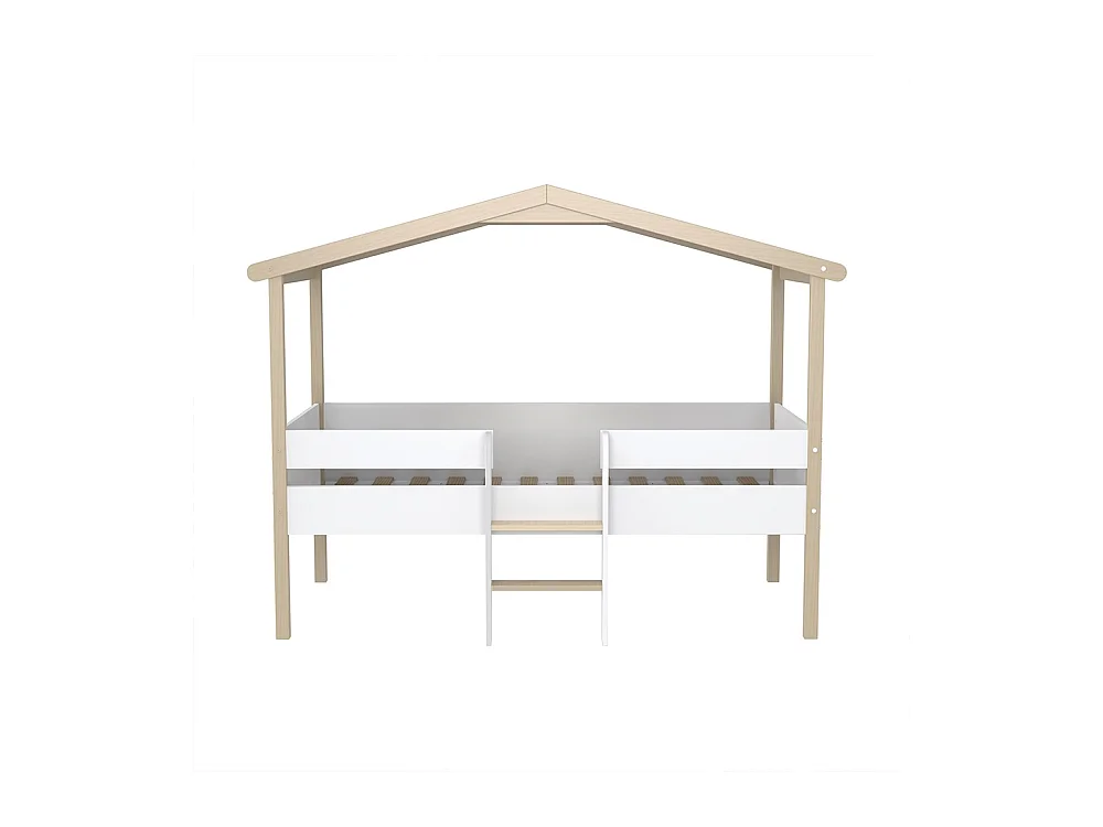 Lit cabane hauteur  90x190cm bois massif POLI naturel blanc inclus sommier