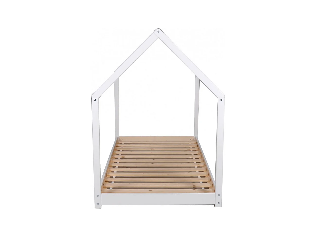 Lit cabane enfant 90x190cm bois massif PANDOU Blanc inclus sommier
