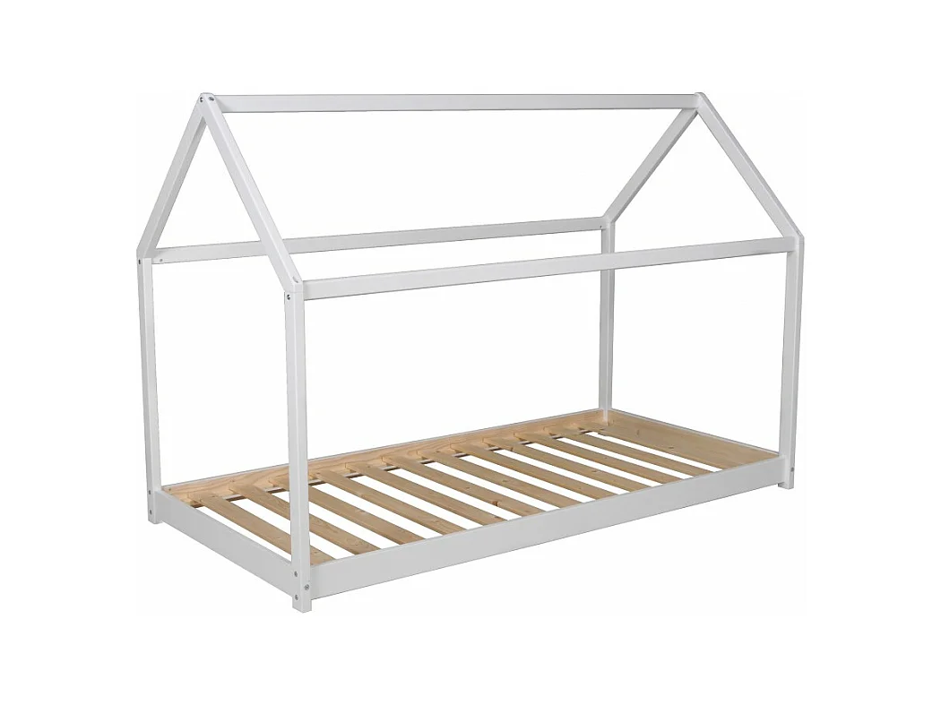 Lit cabane enfant 90x190cm bois massif PANDOU Blanc inclus sommier