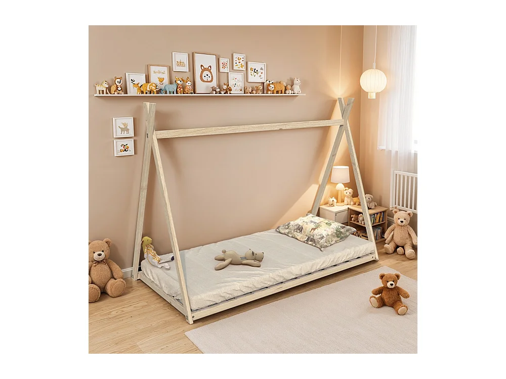 Lit cabane enfant 90x190cm bois massif SOLI Naturel inclus sommier