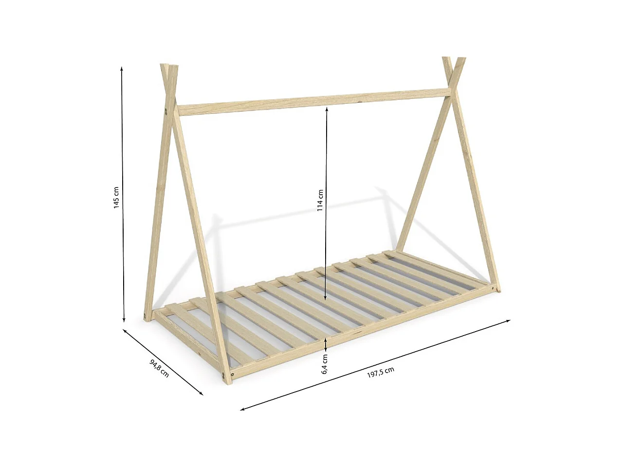Lit cabane enfant 90x190cm bois massif SOLI Naturel inclus sommier