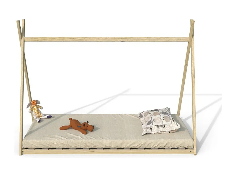Lit cabane enfant 90x190cm bois massif SOLI Naturel inclus sommier