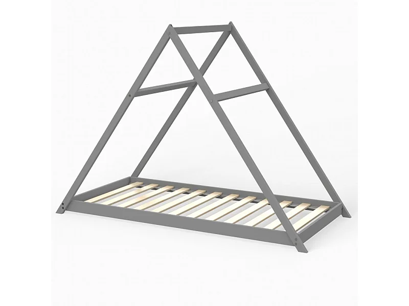 Lit cabane enfant 90x190cm bois massif APATE Gris inclus sommier