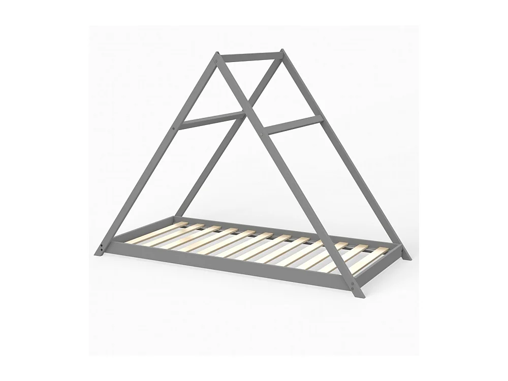 Lit cabane enfant 90x190cm bois massif APATE Gris inclus sommier