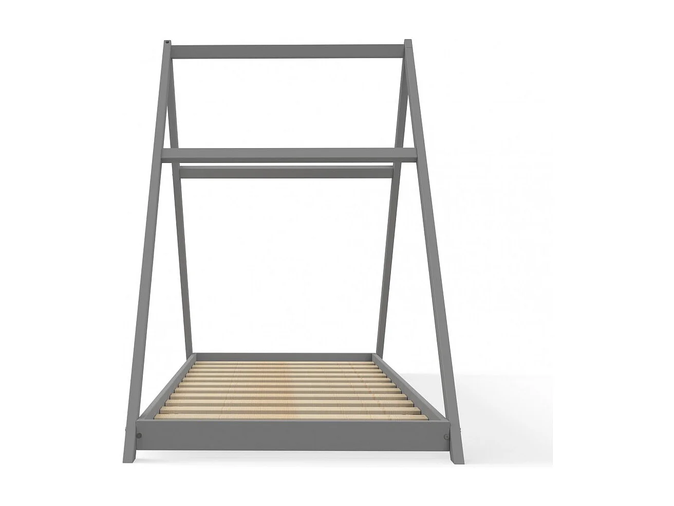 Lit cabane enfant 90x190cm bois massif APATE Gris inclus sommier