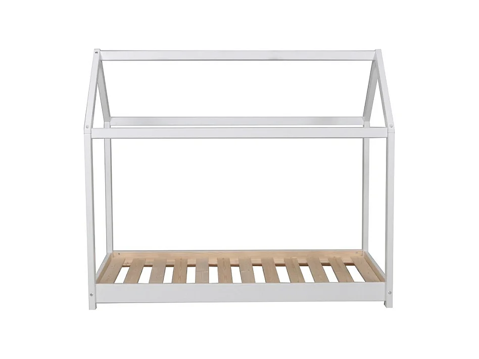 Lit cabane enfant 70x140cm bois massif PANDOU Blanc inclus sommier