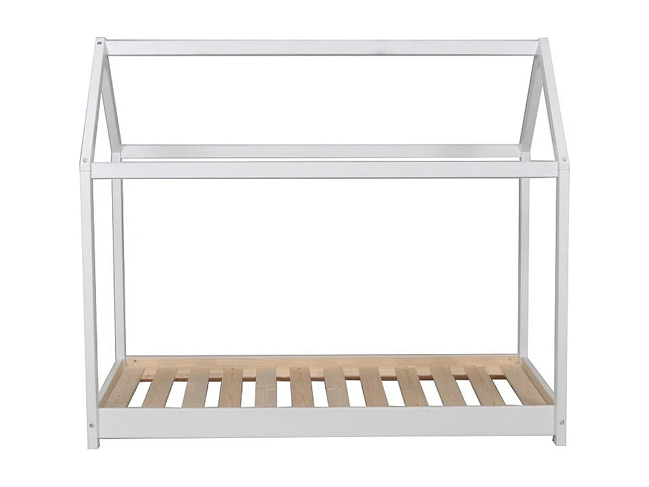 Lit cabane enfant 70x140cm bois massif PANDOU Blanc inclus sommier