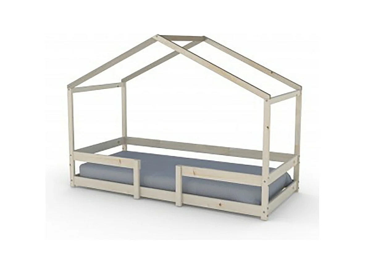 Lit cabane enfant 90x190cm bois massif INDIK Naturel inclus sommier