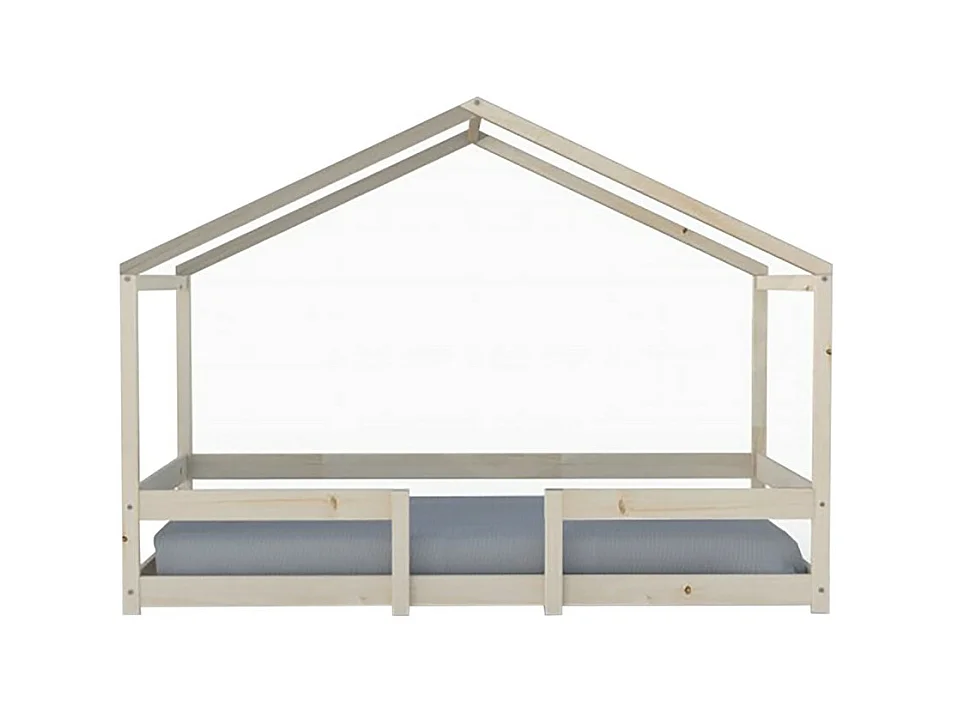 Lit cabane enfant 90x190cm bois massif INDIK Naturel inclus sommier