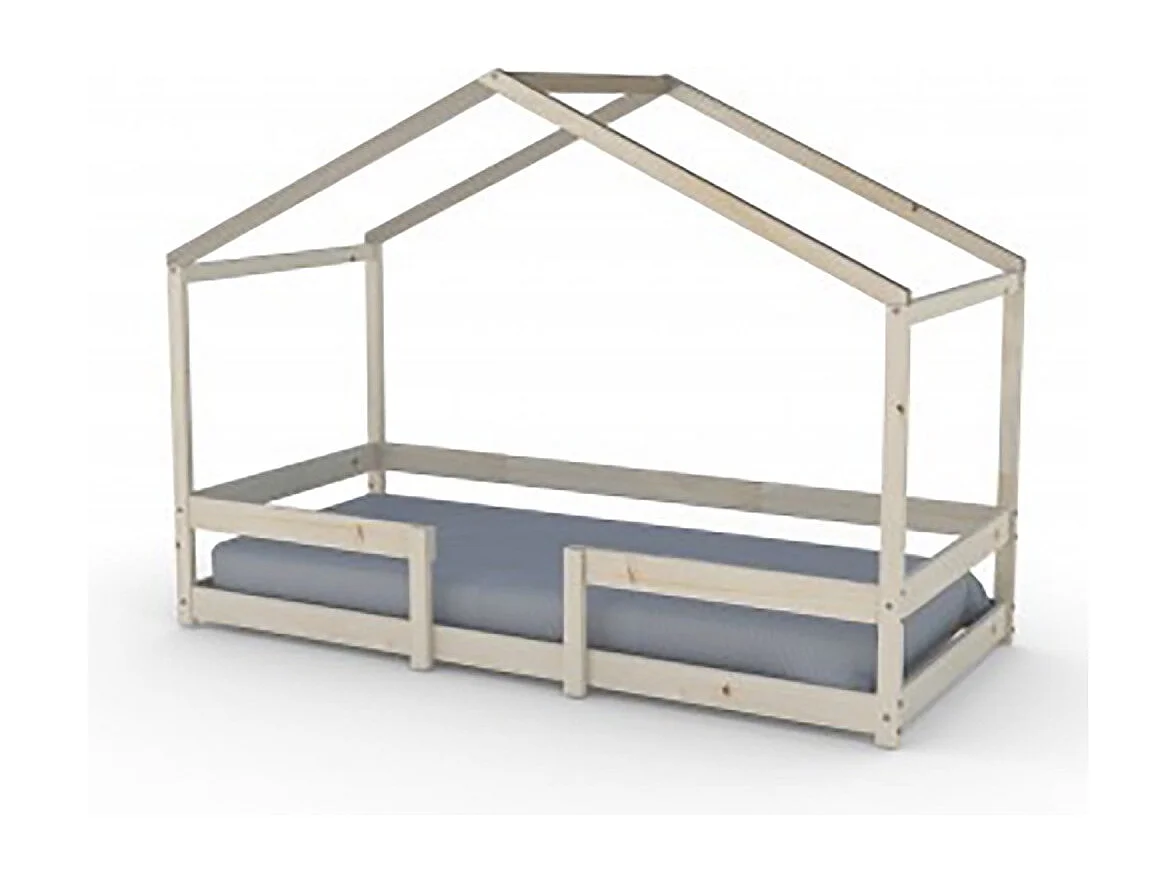 Lit cabane enfant 90x190cm bois massif INDIK Naturel inclus sommier