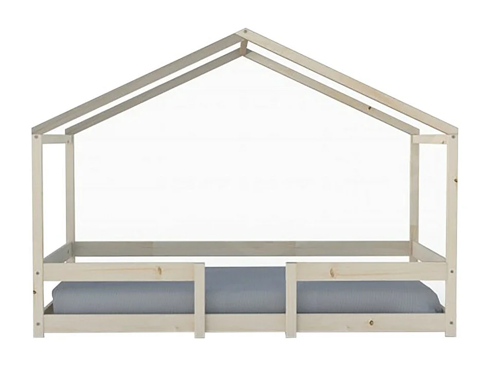 Lit cabane enfant 90x190cm bois massif INDIK Naturel inclus sommier