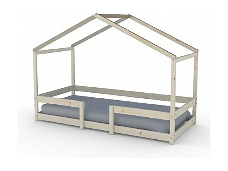 Lit cabane enfant 90x190cm bois massif INDIK Naturel inclus sommier