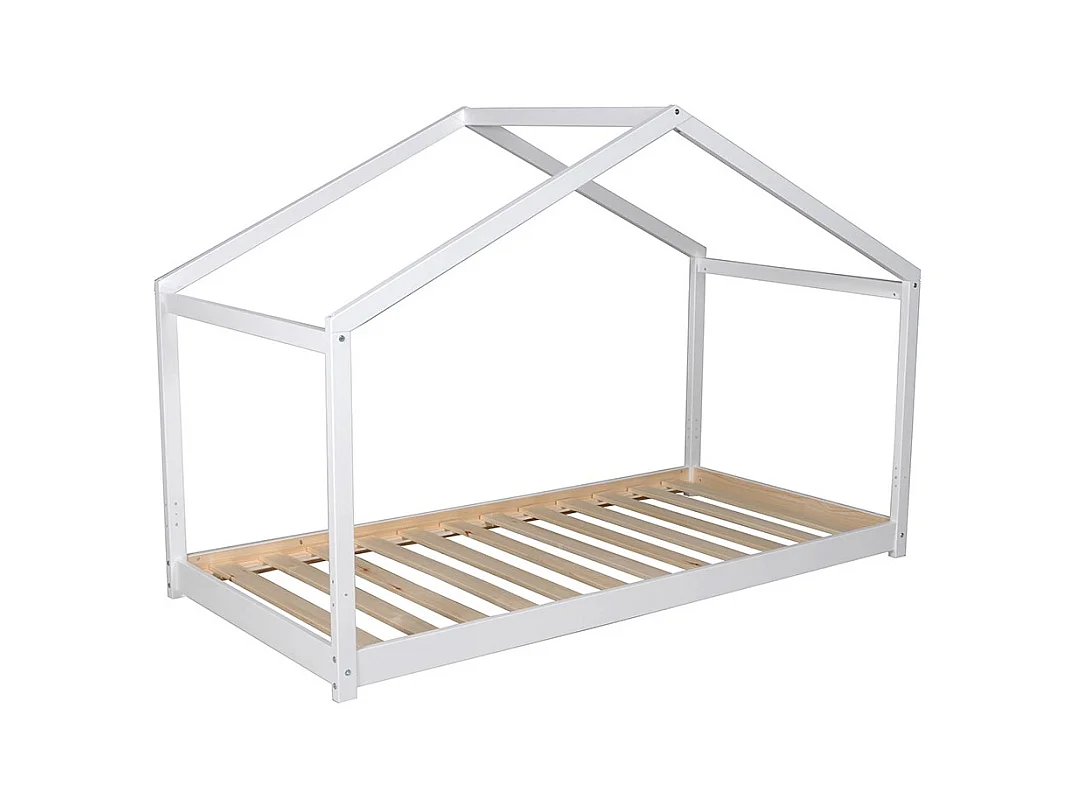 Lit cabane enfant 90x190cm bois massif KITO blanc inclus sommier