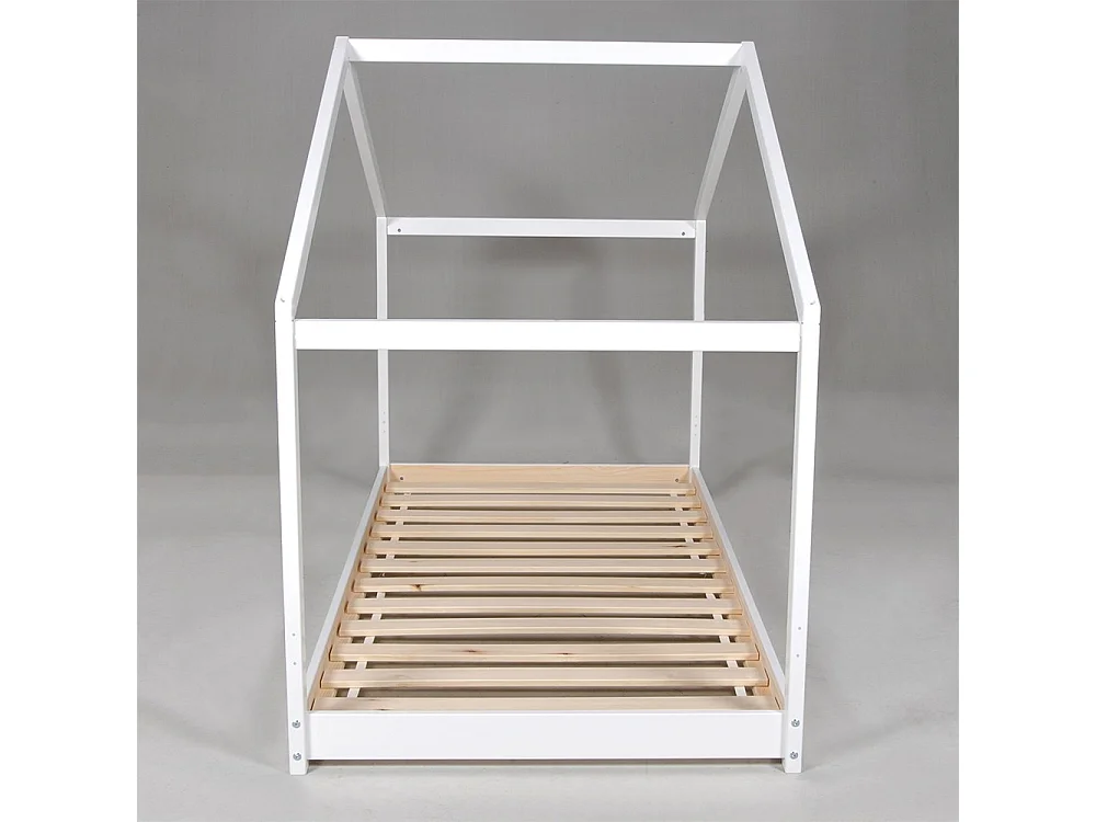 Lit cabane enfant 90x190cm bois massif KITO blanc inclus sommier