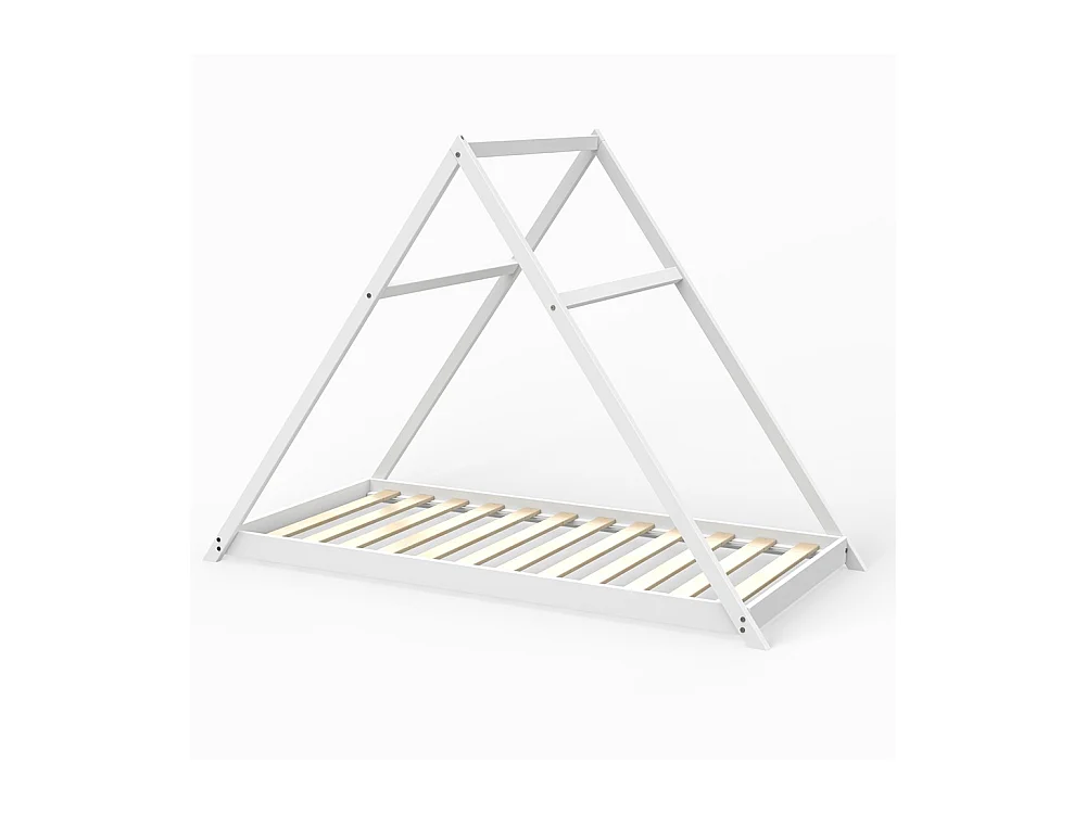 Lit cabane enfant 90x190cm bois massif APATE Blanc inclus sommier