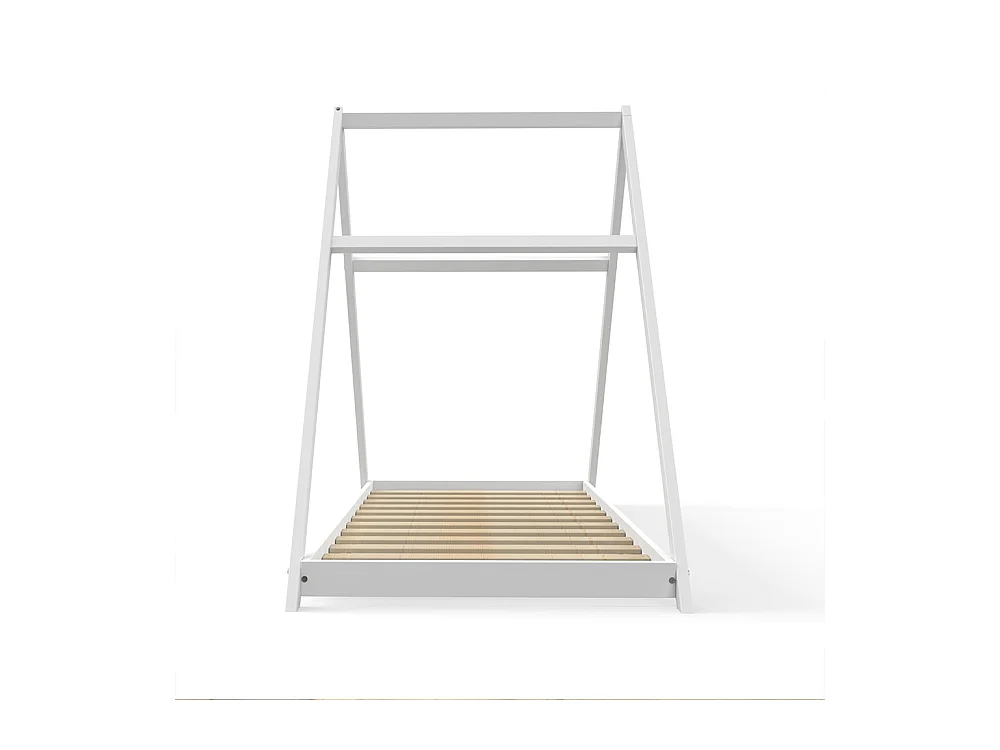 Lit cabane enfant 90x190cm bois massif APATE Blanc inclus sommier