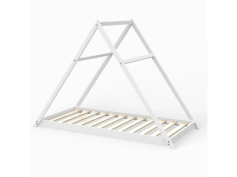 Lit cabane enfant 90x190cm bois massif APATE Blanc inclus sommier