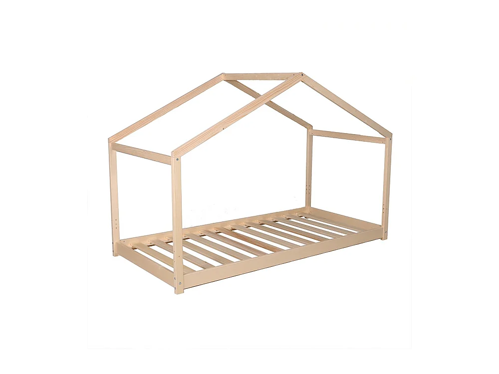 Lit cabane enfant 90x190cm bois massif KITO Naturel inclus sommier