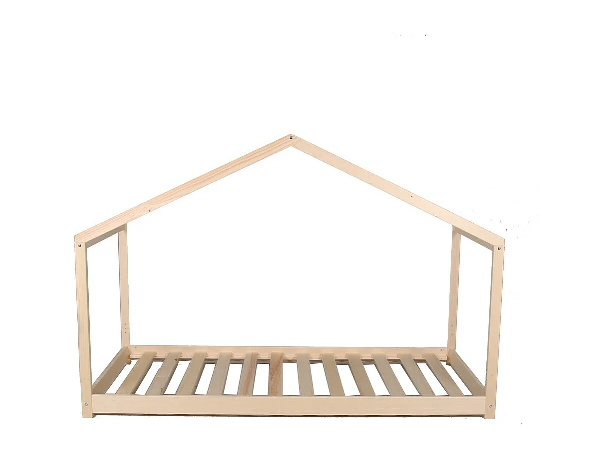 Lit cabane enfant 90x190cm bois massif KITO Naturel inclus sommier