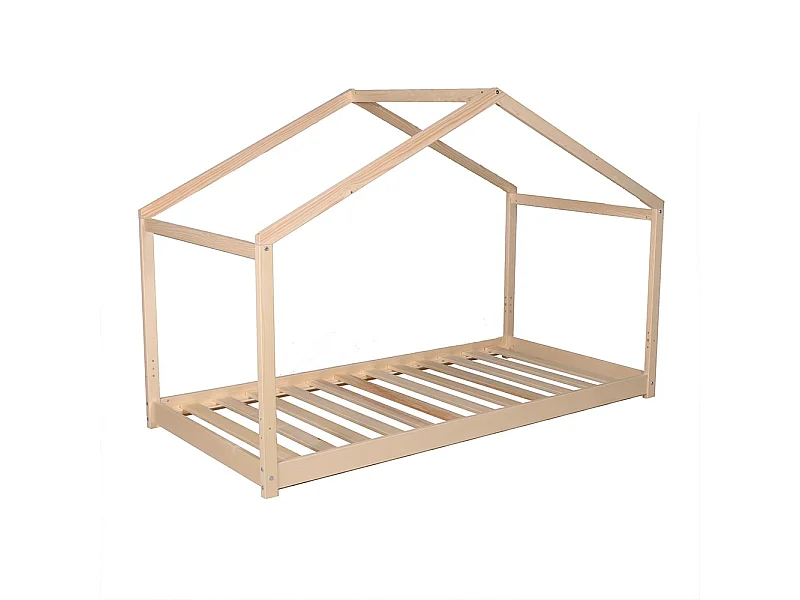Lit cabane enfant 90x190cm bois massif KITO Naturel inclus sommier