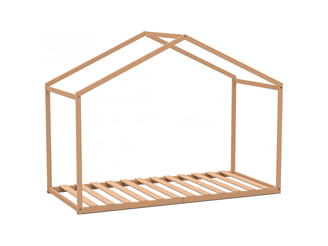 Lit cabane enfant 90x190cm bois massif WATE Naturel inclus sommier