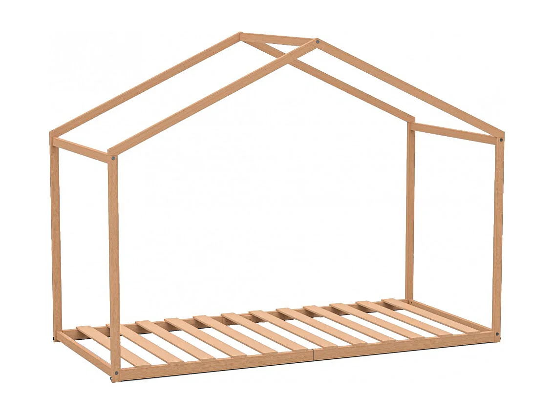 Lit cabane enfant 90x190cm bois massif WATE Naturel inclus sommier