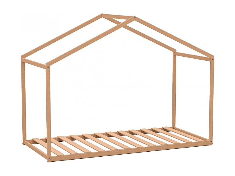 Lit cabane enfant 90x190cm bois massif WATE Naturel inclus sommier