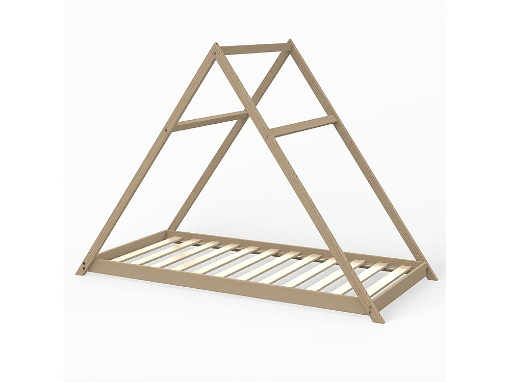 Lit cabane enfant 90x190cm bois massif APATE Naturel inclus sommier