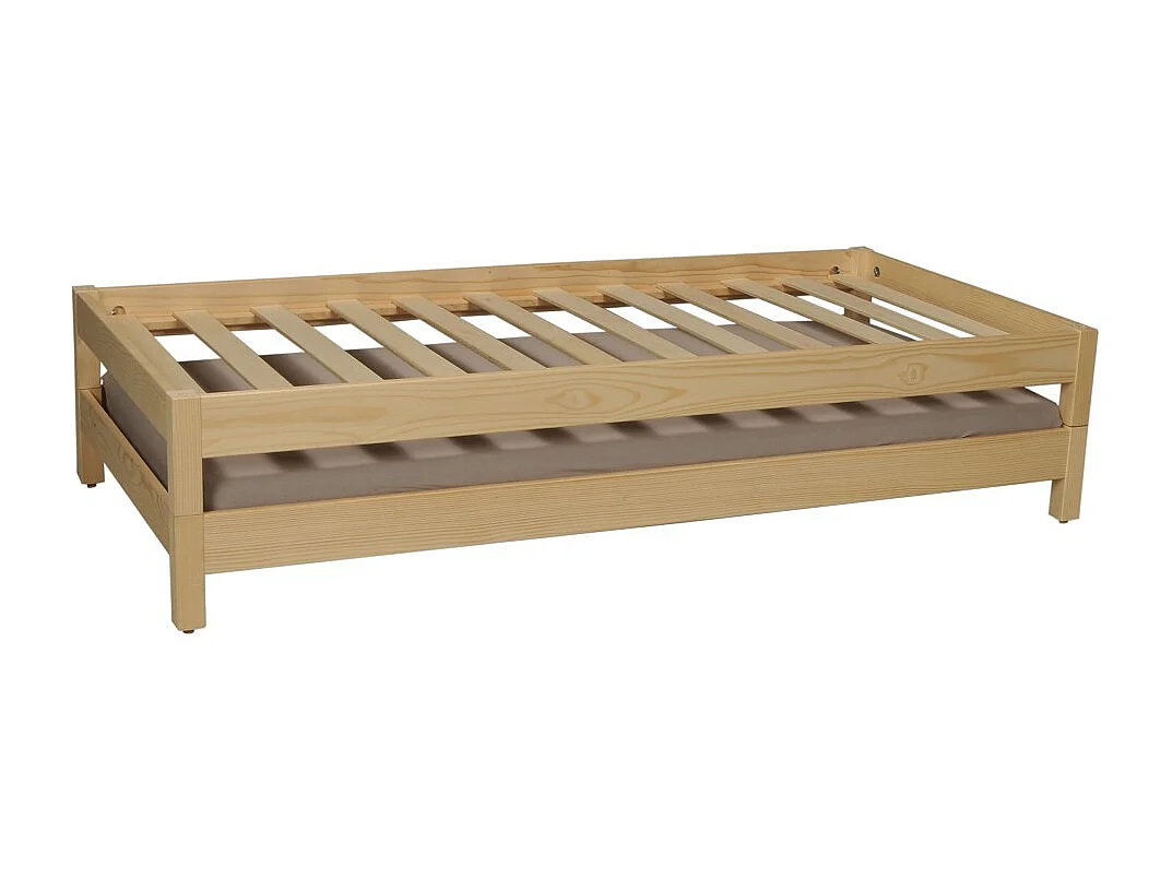 Lit empilable 1 place 90x200cm 2 sommiers inclus Bois clair