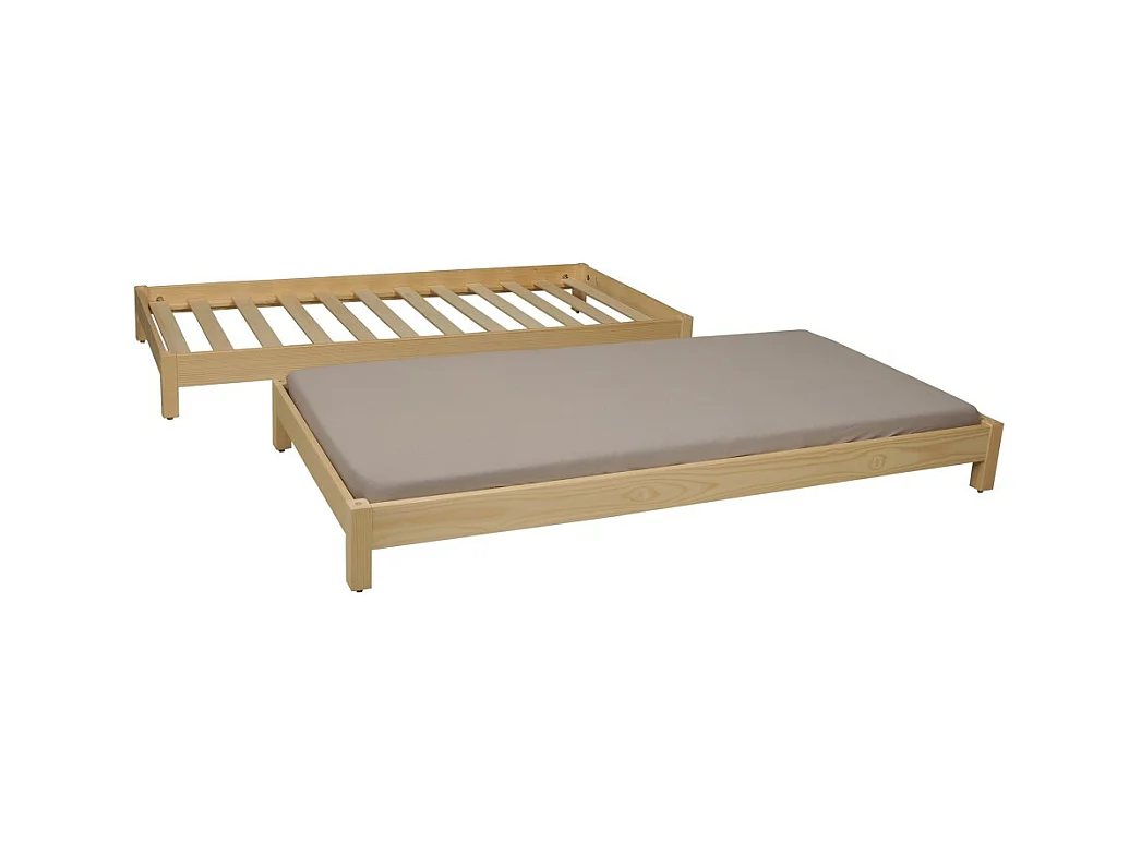 Lit empilable 1 place 90x190cm 2 sommiers inclus Bois clair