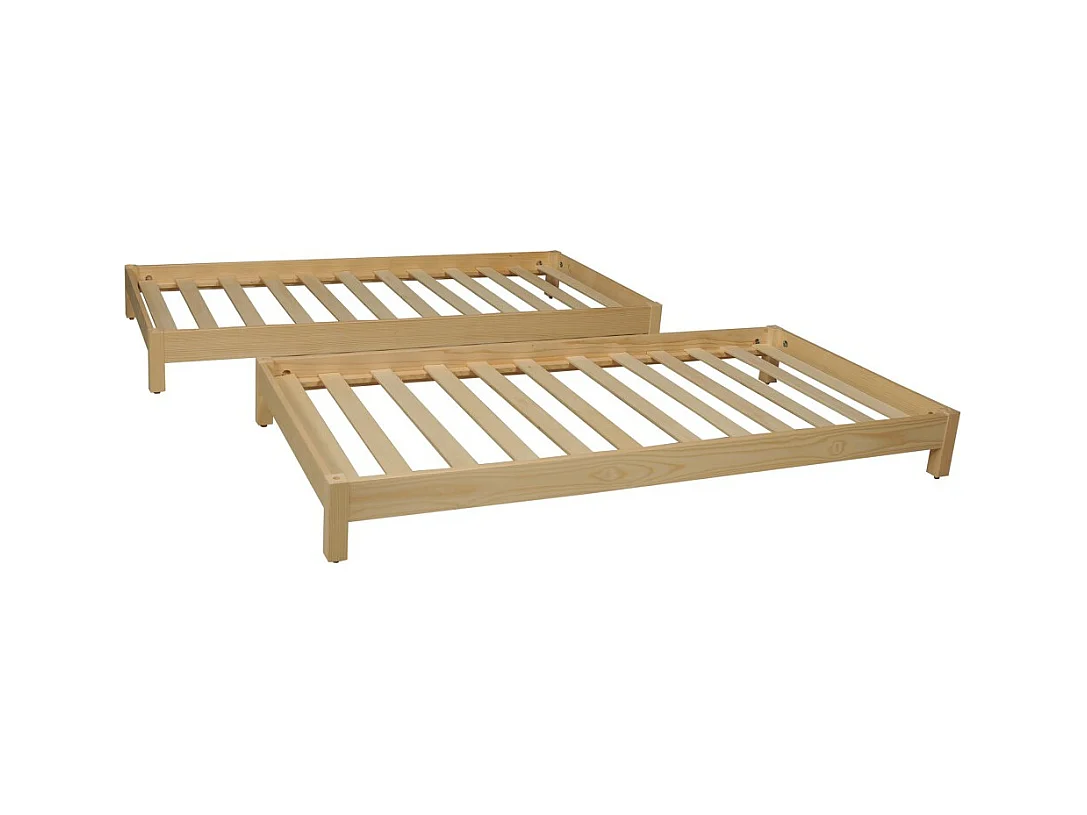 Lit empilable 1 place 80x200cm 2 sommiers inclus Bois clair