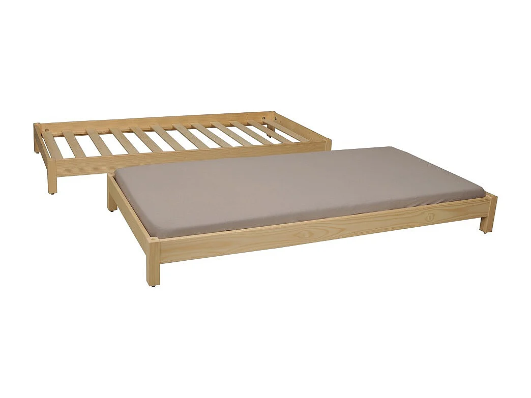 Lit empilable 1 place 80x200cm 2 sommiers inclus Bois clair