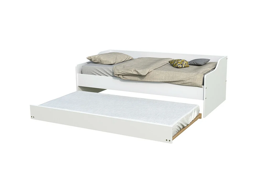 Lit gigogne 90x200cm blanc SWITY  Blanc inclus sommier et 1 tiroir lit