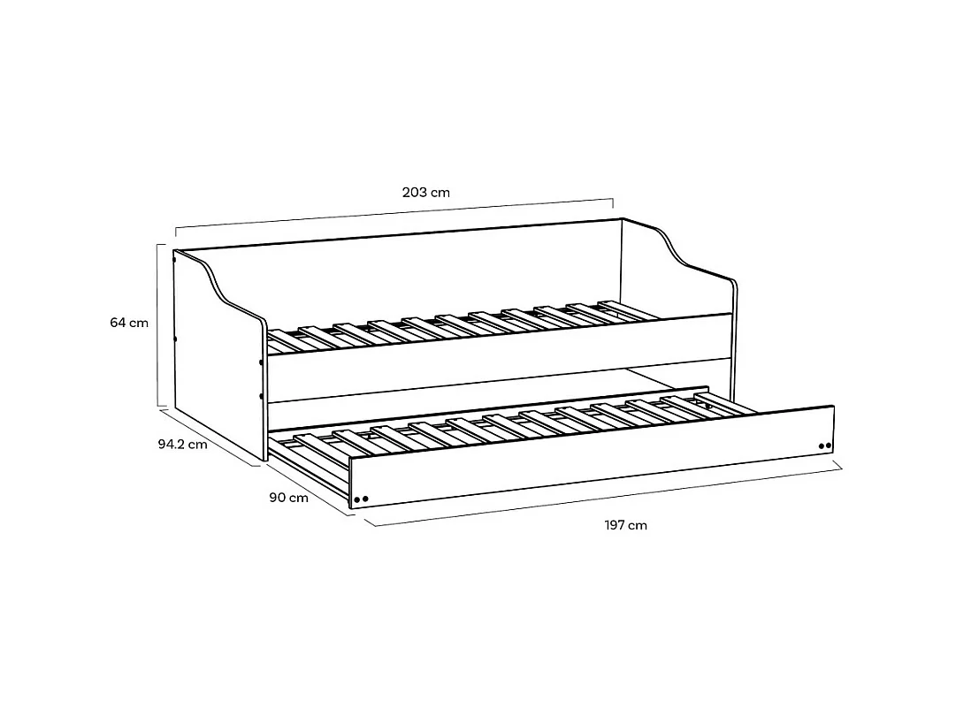 Lit gigogne 90x200cm blanc SWITY  Blanc inclus sommier et 1 tiroir lit
