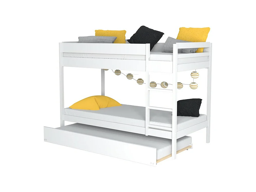 Lit superposé et 1 lit tiroir 90x190 WILL Blanc incl. Sommier