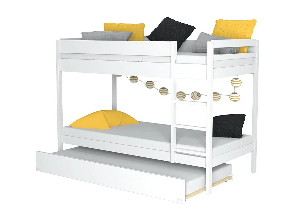 Lit superposé et 1 lit tiroir 90x190 WILL Blanc incl. Sommier