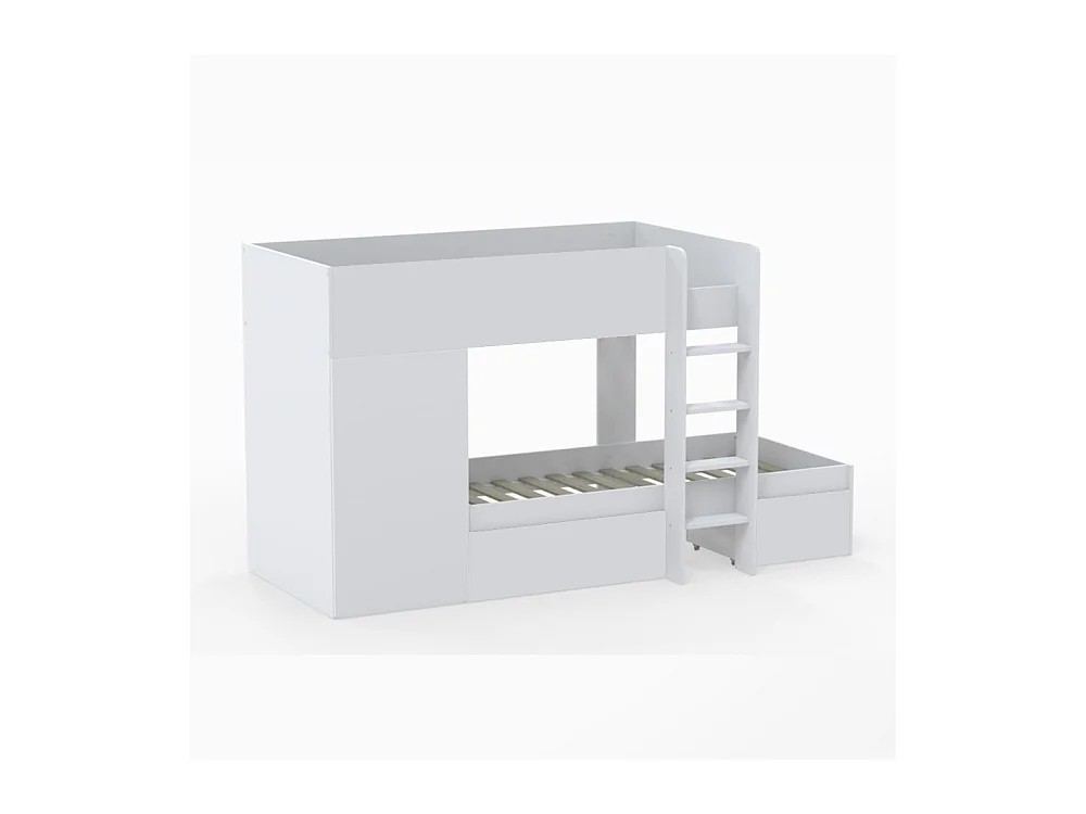 Lit superposé 90x190 avec armoire et tiroirs TWEEL Blanc incl. 2 sommiers