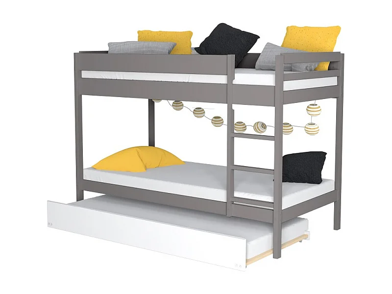 Lit superposé et 1 lit tiroir 90x190 WILL Gris incl. Sommier